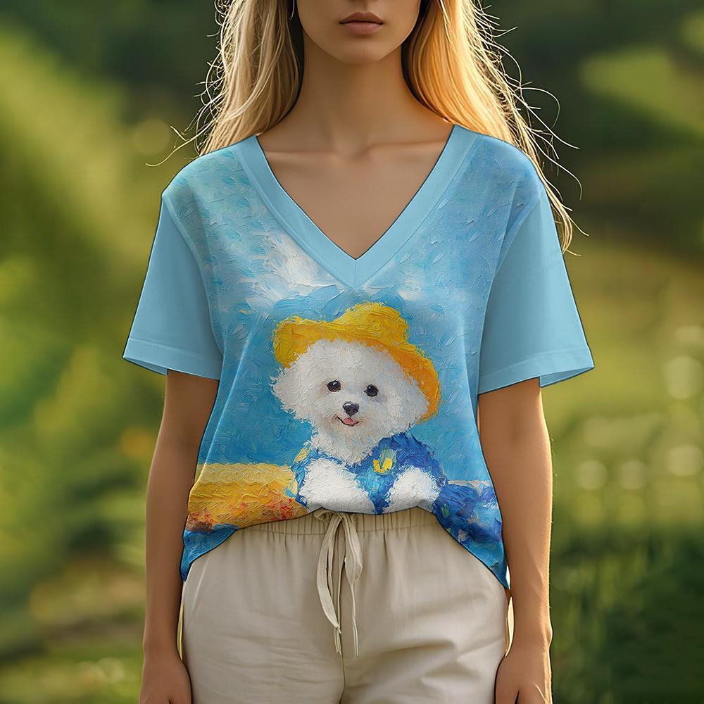 Summer Women s T-Shirt Puppy Print Casual Short-Sleeved Tops Fashion Streetwear V-Neck Pullover Oversized Women s Clothing S
Summer Women s T-Shirt Puppy Print Casual Short-Sleeved Tops Fashion Streetwear V-Neck Pullover Oversized Women s Clothing S