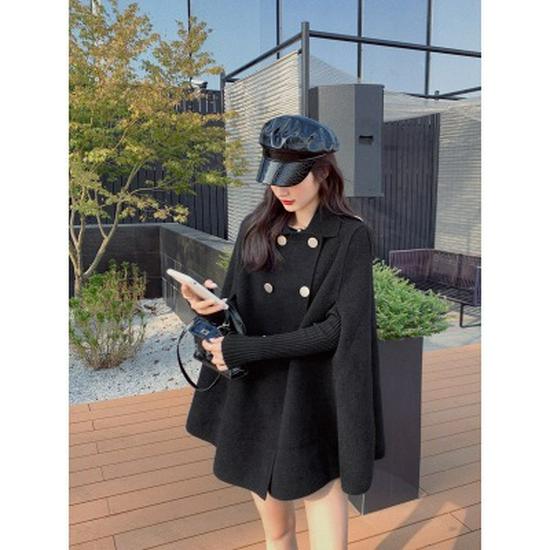 Шерстяное пальто-накидка в стиле знаменитости Ци Вэй для женщин, Осень/Зима 2024, средней длины, двубортное, свободного кроя, приталенное. M