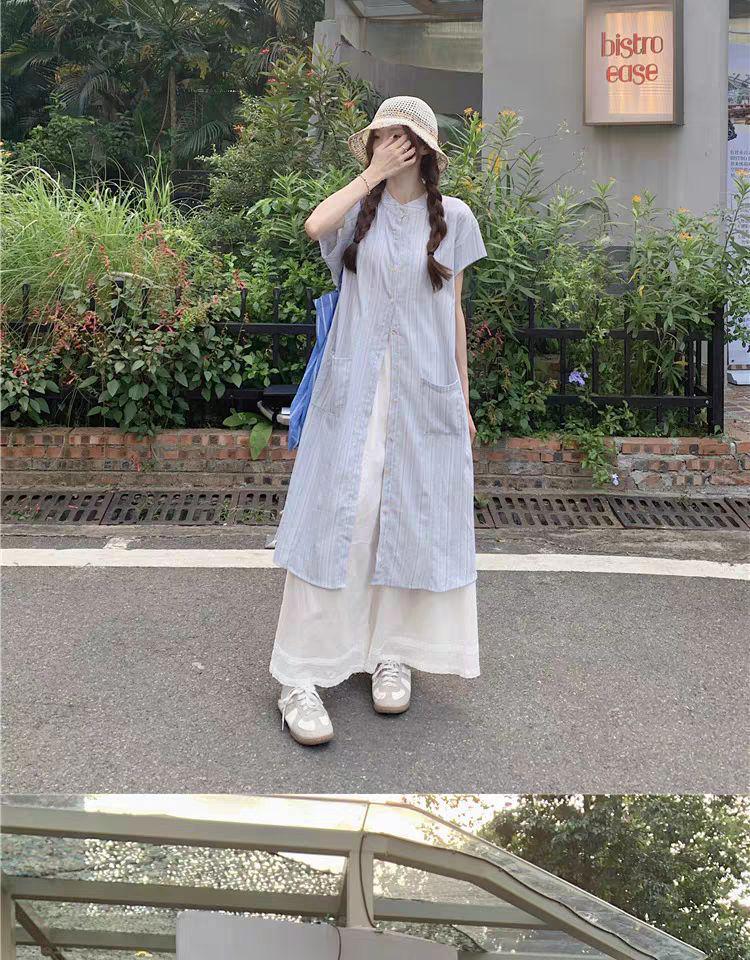 Plus Size Japanese Sweet Layered Two-Piece Set: Summer 2026 Striped Shirt Dress & Wide-Leg Pants for Women Medium
Plus Size Japanese Sweet Layered Two-Piece Set: Summer 2026 Striped Shirt Dress & Wide-Leg Pants for Women Medium