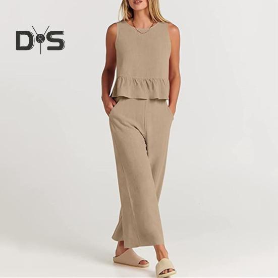 2 Pcs/Set Women Vest Pants Set Solid Color Sleeveless Round Neck Wide Leg Ruffle Hem Button Decor Commute Casual Soft Women Top Trousers Set XL чёрный
2 Pcs/Set Women Vest Pants Set Solid Color Sleeveless Round Neck Wide Leg Ruffle Hem Button Decor Commute Casual Soft Women Top Trousers Set XL чёрный