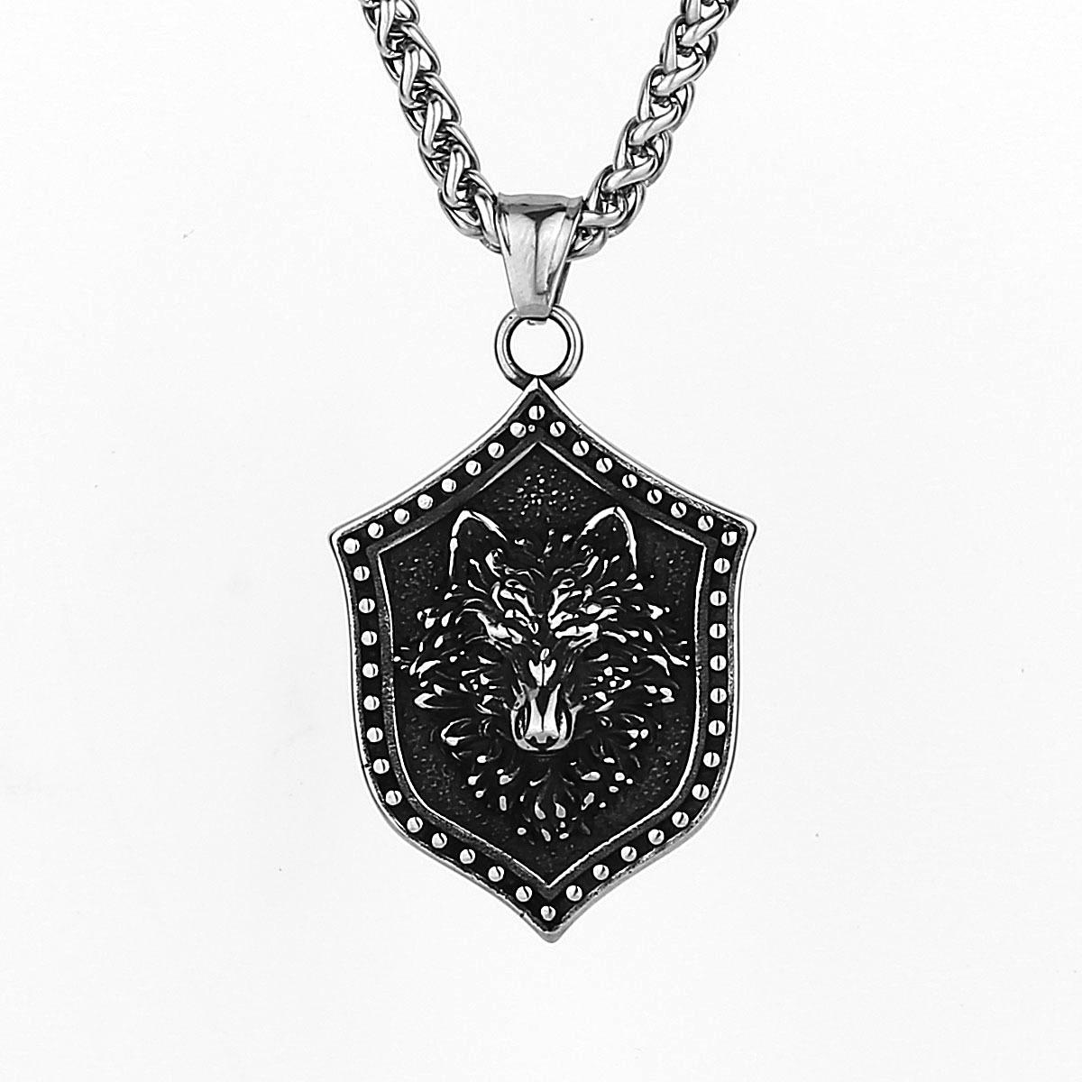 Antique Viking warrior shield wolf head titanium steel pendant wind men personality animal stainless steel pendant necklace
Antique Viking warrior shield wolf head titanium steel pendant wind men personality animal stainless steel pendant necklace