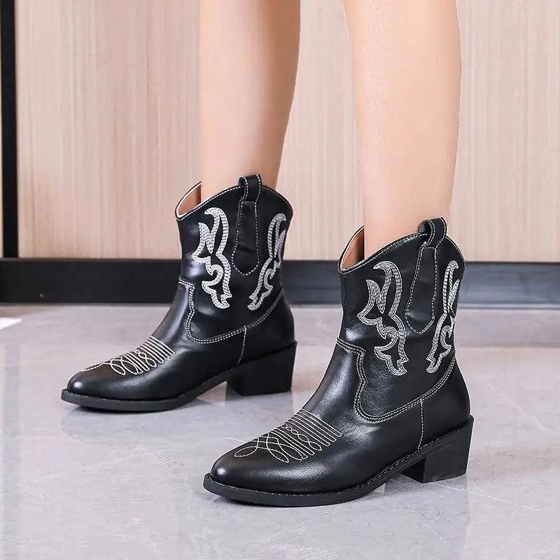 2024 PU Embroidered Boots Women Pointed Toe Square Heel Autumn Winter Long Boots Leather Handmade Mid-Calf Boots WESTERN 36-43
2024 PU Embroidered Boots Women Pointed Toe Square Heel Autumn Winter Long Boots Leather Handmade Mid-Calf Boots WESTERN 36-43