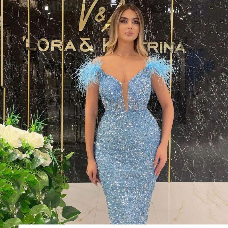 Women clothes Deep V Sequined Sexy Evening Dress Feather Sequined Sleeve Formal Dress Long dress Sequined Sleeve Dress Sky Blue XXL
Women clothes Deep V Sequined Sexy Evening Dress Feather Sequined Sleeve Formal Dress Long dress Sequined Sleeve Dress Sky Blue XXL