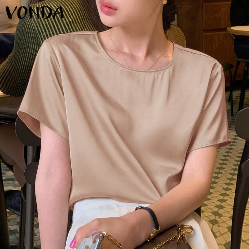 VONDA женская летняя атласная однотонная свободная блузка с круглым вырезом и короткими рукавами
VONDA женская летняя атласная однотонная свободная блузка с круглым вырезом и короткими рукавами