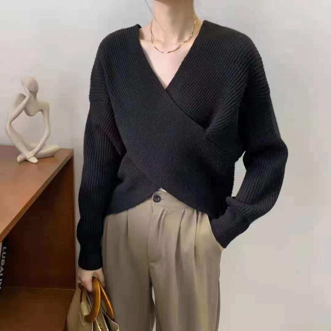 2023 Осень/Зима Корейский Стиль Рукав Летучая Мышь Однотонный Трикотажный Свитер Для Женщин One Size чёрный