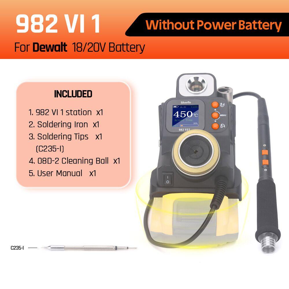 Silverflo 982-VI Cordless Soldering Station Precision Welding Station C235 Soldering Iron for DEWALT/Milwaukee/MAKITA/Battery no battery
Silverflo 982-VI Cordless Soldering Station Precision Welding Station C235 Soldering Iron for DEWALT/Milwaukee/MAKITA/Battery no battery