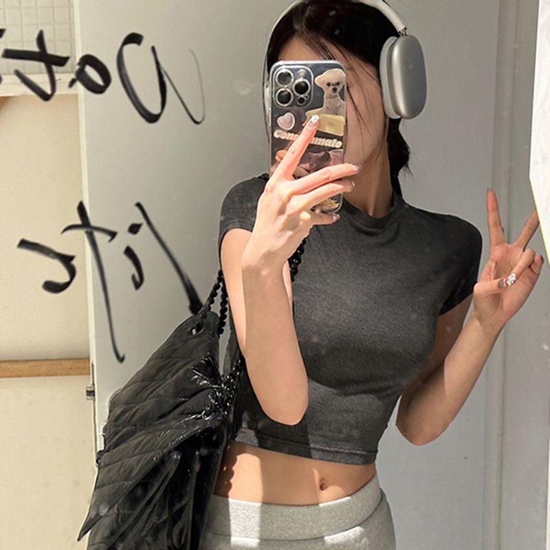 Fashion round Neck Chest-Flattering Shoulder Short-Sleeved T-shirt Female Summer Sexy Sexy Short Bottoming Shirt High Waist Crop Top Ins Gray L
Fashion round Neck Chest-Flattering Shoulder Short-Sleeved T-shirt Female Summer Sexy Sexy Short Bottoming Shirt High Waist Crop Top Ins Gray L