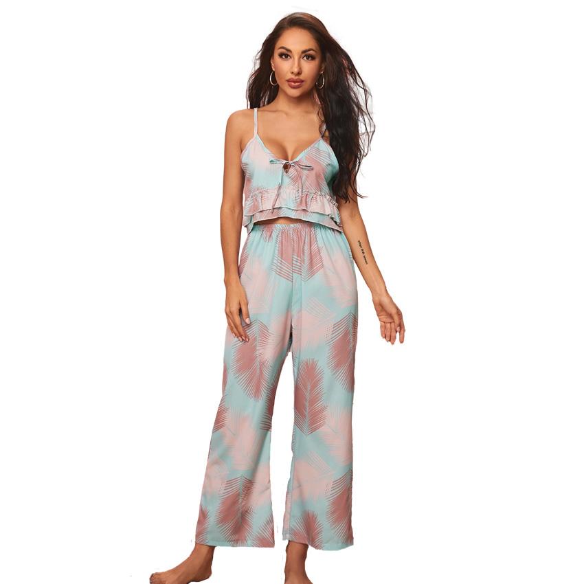 Пижамный комплект с тропическим принтом, домашняя одежда с оборками, топ на бретельках и трусики с завязками спереди, мягкая домашняя одежда XL небесно-голубой
Пижамный комплект с тропическим принтом, домашняя одежда с оборками, топ на бретельках и трусики с завязками спереди, мягкая домашняя одежда XL небесно-голубой