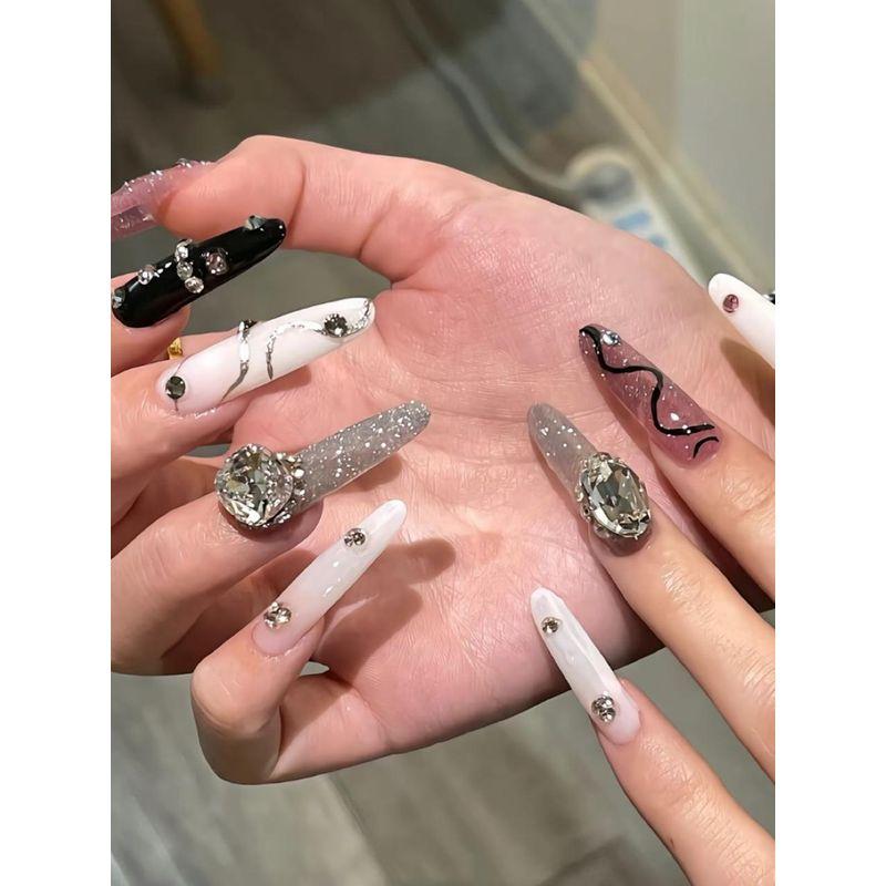 Handmade Wear Nail Diamond in the Debris Sexy Sweet Cool Style Elegant Handmade Manicure Removable Repeated Use Nail Stickers Color Large L
Handmade Wear Nail Diamond in the Debris Sexy Sweet Cool Style Elegant Handmade Manicure Removable Repeated Use Nail Stickers Color Large L