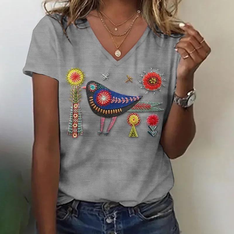 Summer V-neck Bird and Floral Embroidery Pattern 3D Printed Top Fashionable Casual Short Sleeved Women s T-shirts XXXXXL
Summer V-neck Bird and Floral Embroidery Pattern 3D Printed Top Fashionable Casual Short Sleeved Women s T-shirts XXXXXL