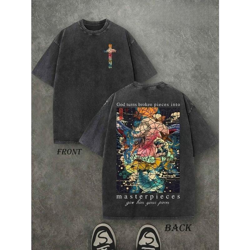 God Turns Broken Pieces Religious Healing System Pattern Printed Street Style Washed Cotton T-shirt for Leisure, Outdoor Outing, Sports, Holidays S чёрный
God Turns Broken Pieces Religious Healing System Pattern Printed Street Style Washed Cotton T-shirt for Leisure, Outdoor Outing, Sports, Holidays S чёрный