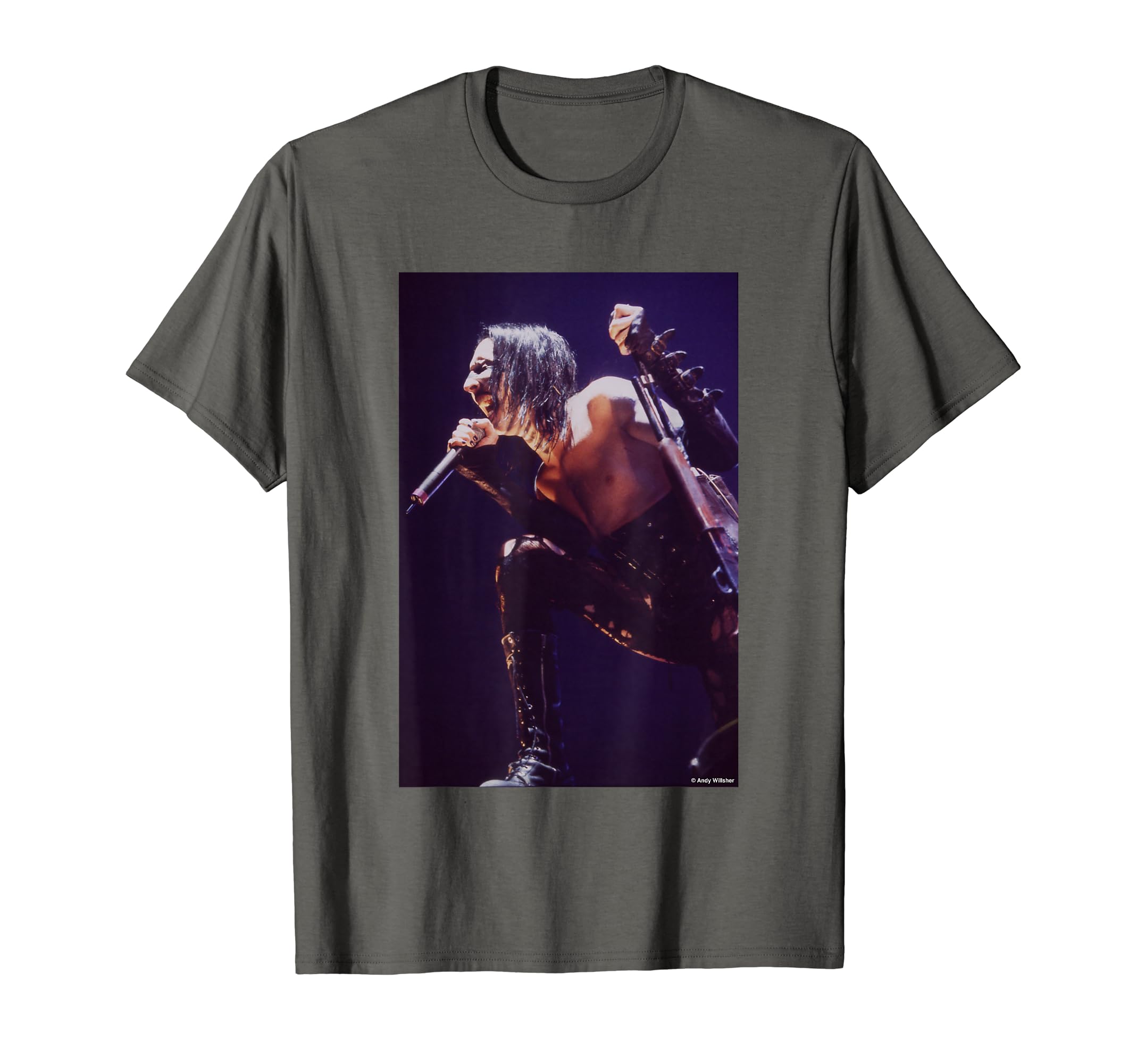 Marilyn Manson live photo T-shirt designed by Andy Wilshire
Marilyn Manson live photo T-shirt designed by Andy Wilshire