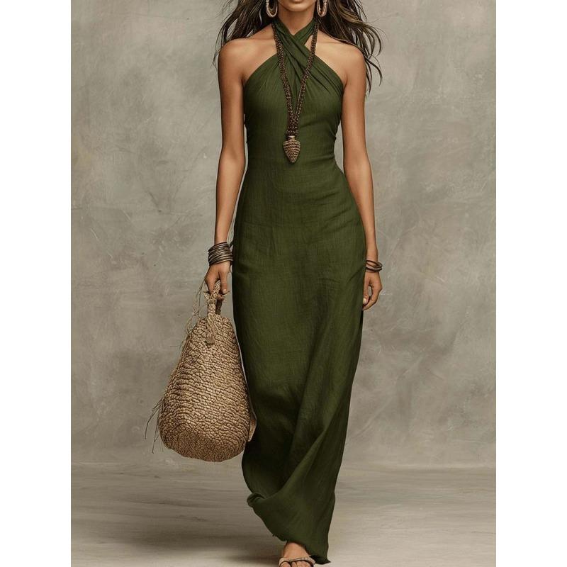women s Solid Halter Neck Sleeveless Maxi Dress High Waist Slim Fit Bodycon Summer Party Long Sundress 2XL зелений
women s Solid Halter Neck Sleeveless Maxi Dress High Waist Slim Fit Bodycon Summer Party Long Sundress 2XL зелений