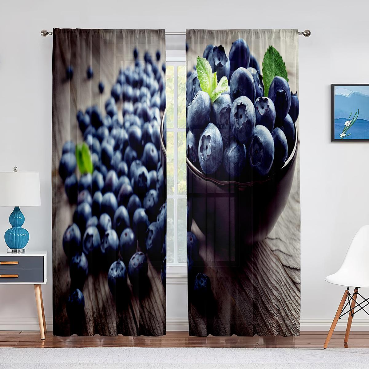 Милые черничные акварельные фруктовые яркие красочные тюлевые шторы для гостиной, спальни, шифоновая прозрачная вуаль, кухонная занавеска, драпировка 1 PCS W100XH250cm&Grommet Top