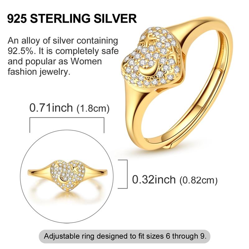 925 Sterling Silver Golden Sun and Moon Signet Open Ring Two-Tone Day & Night Adjustable Hypoallergenic Jewelry Gift for Women
925 Sterling Silver Golden Sun and Moon Signet Open Ring Two-Tone Day & Night Adjustable Hypoallergenic Jewelry Gift for Women