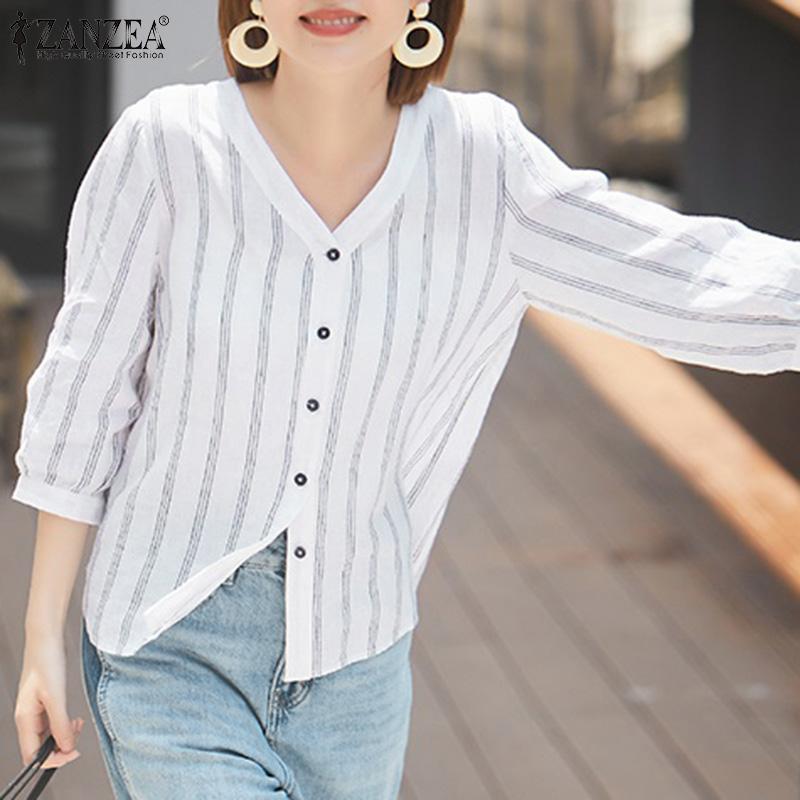 ZANZEA Женская повседневная летняя блузка в полоску с v-образным вырезом и рукавами 3/4
ZANZEA Женская повседневная летняя блузка в полоску с v-образным вырезом и рукавами 3/4