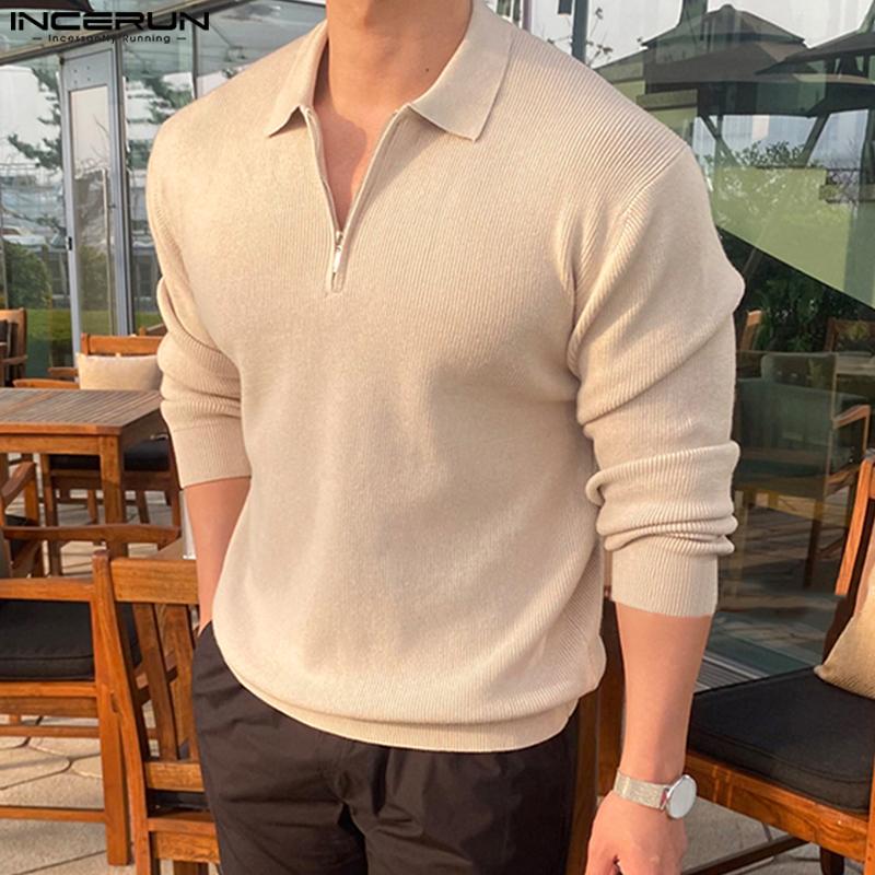 INCERUN Мужские трикотажные топы с отложным воротником на молнии и длинными рукавами 
INCERUN Мужские трикотажные топы с отложным воротником на молнии и длинными рукавами