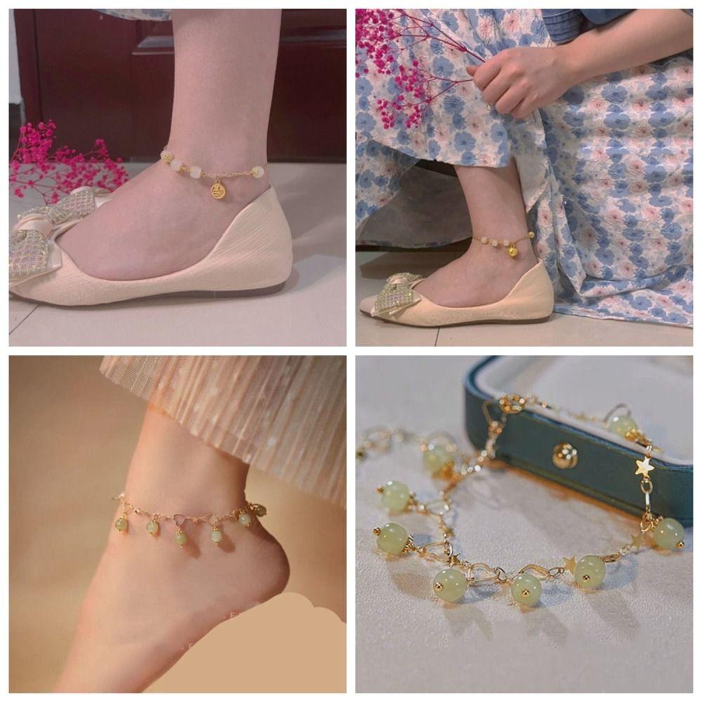 Шинуазри Нефритовый ножной браслет из сплава Ретро Лето 
Шинуазри Нефритовый ножной браслет из сплава Ретро Лето