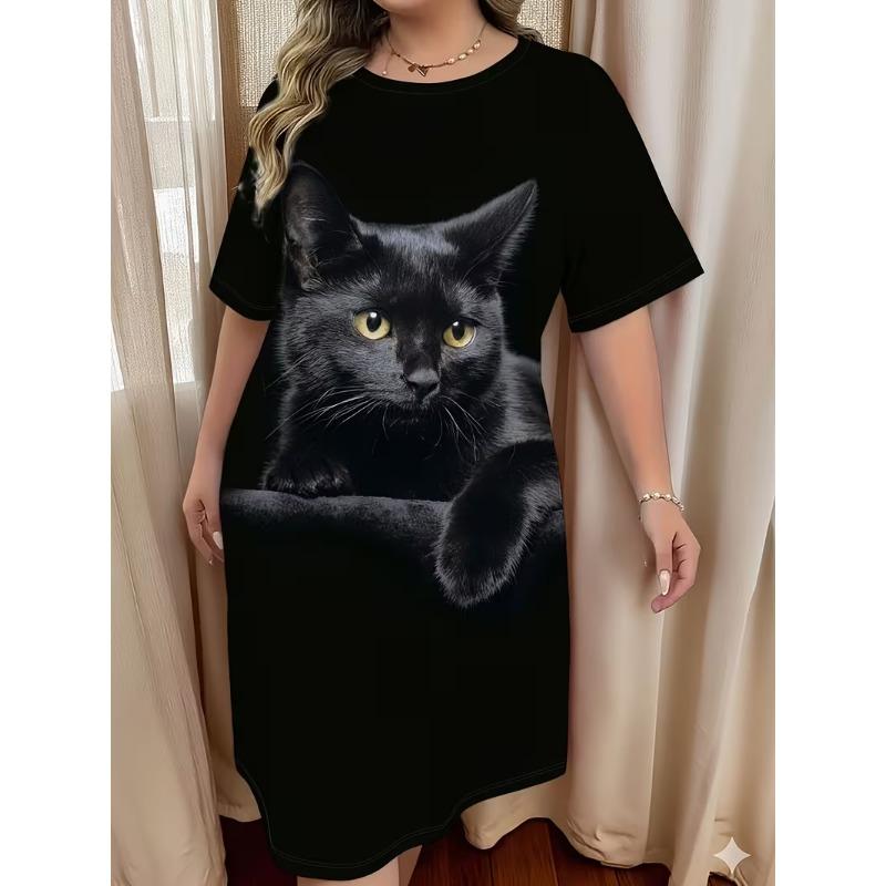Ladies Dress with Starry Sky, Moon, Cute Cat Print, Casual Plus Size Dress M
Ladies Dress with Starry Sky, Moon, Cute Cat Print, Casual Plus Size Dress M