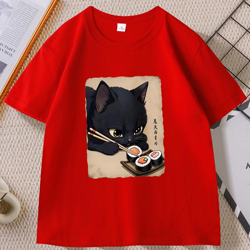 Cat Eating Sushi Print Tshirt for Unisex Women Casual Loose Fit Short Sleeve Round Neck T Shirt Cotton Printed Tshirt Clothes S
Cat Eating Sushi Print Tshirt for Unisex Women Casual Loose Fit Short Sleeve Round Neck T Shirt Cotton Printed Tshirt Clothes S