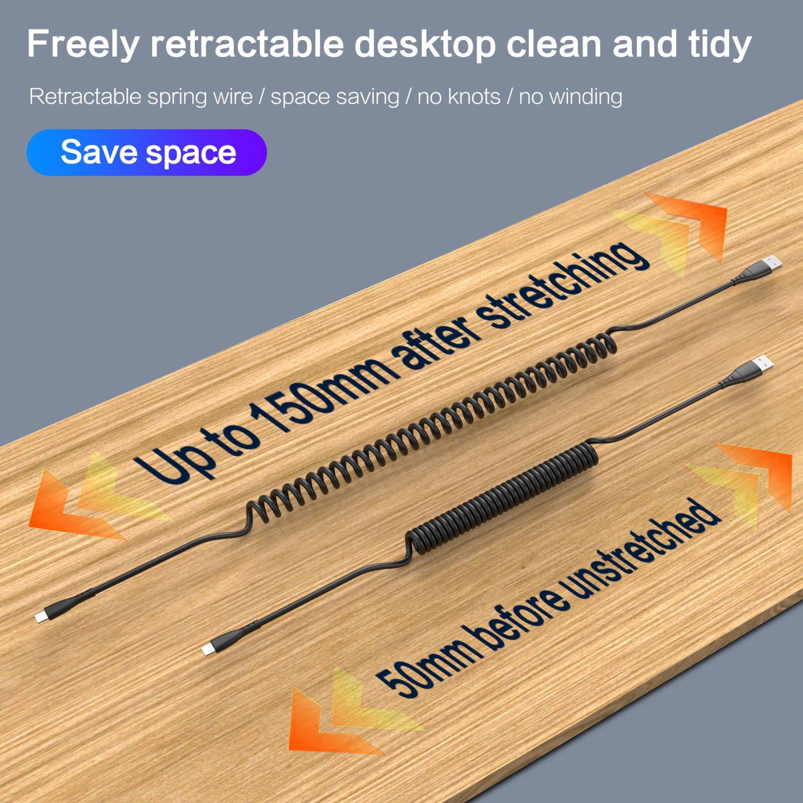 Retractable 3A Type-C Spring Coil USB Cable Mobile Phone Charging Data Transmission Cord
Retractable 3A Type-C Spring Coil USB Cable Mobile Phone Charging Data Transmission Cord