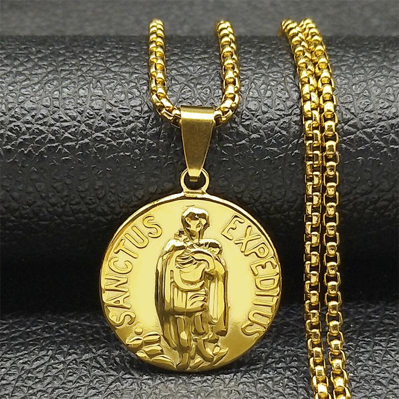 Sanctus Expeditus Medallion Pendant Necklace for Stainless Steel Men Women Gold Color Catholicism Amulet Chain Jewelry 60CM
Sanctus Expeditus Medallion Pendant Necklace for Stainless Steel Men Women Gold Color Catholicism Amulet Chain Jewelry 60CM