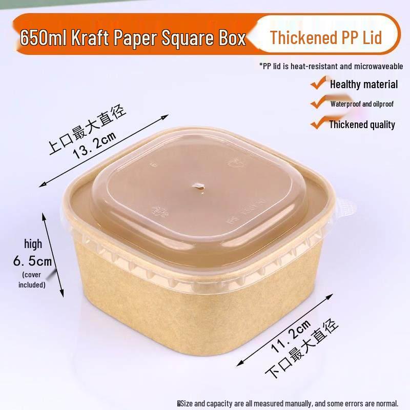 Disposable Kraft Paper Square Box with PP Lid
Disposable Kraft Paper Square Box with PP Lid