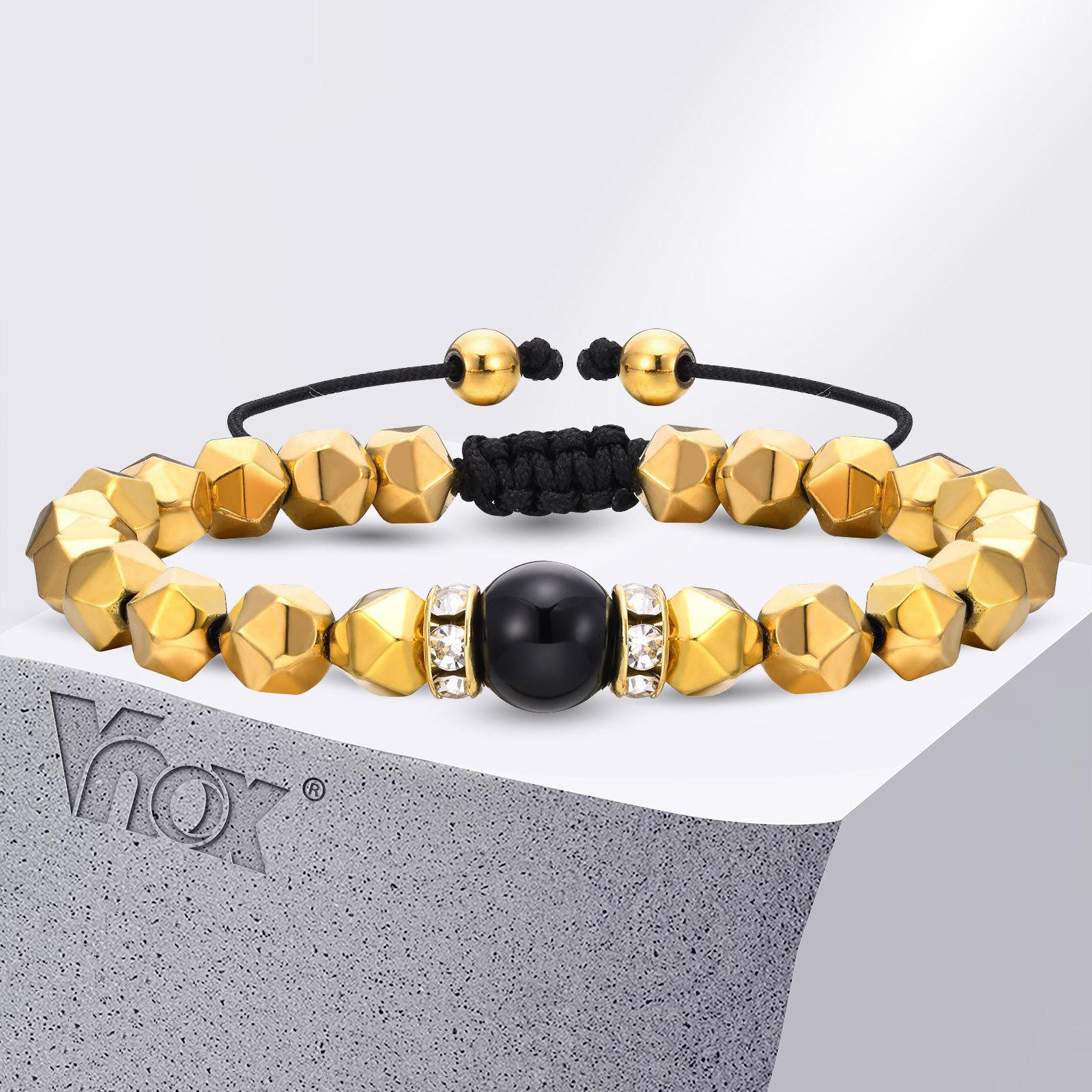 Vnox Unisex Gold Color Hematite Bracelets for Men, Faceted Cutting Geometric Shaped Beads Bracelet, Adjustable Wristband
Vnox Unisex Gold Color Hematite Bracelets for Men, Faceted Cutting Geometric Shaped Beads Bracelet, Adjustable Wristband