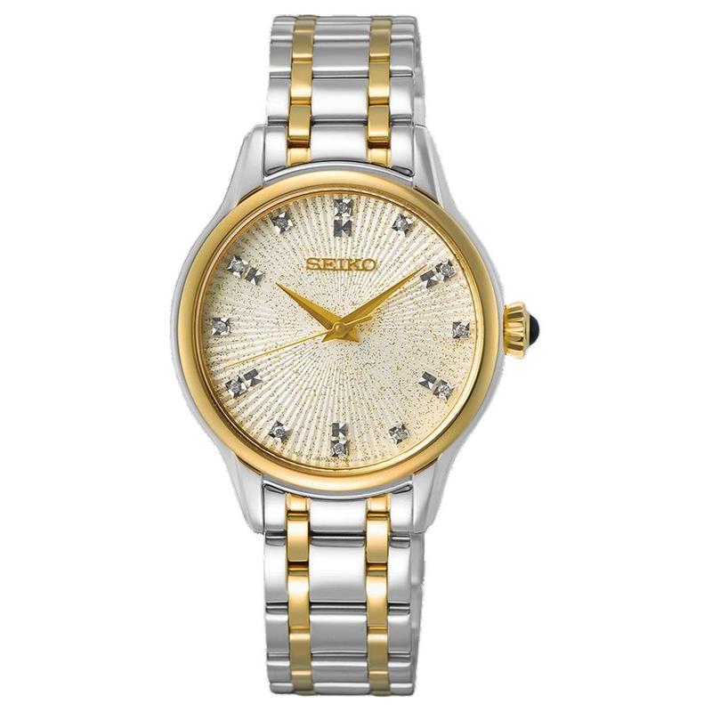 SEIKO 50 meters waterproof Quartz Steel Strap 29.5mm women s watch gold dial SRZ550
SEIKO 50 meters waterproof Quartz Steel Strap 29.5mm women s watch gold dial SRZ550