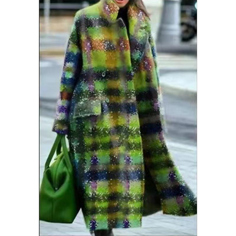 Осенняя женская одежда, разноцветная клетчатая куртка с длинными рукавами и лацканами 4xl