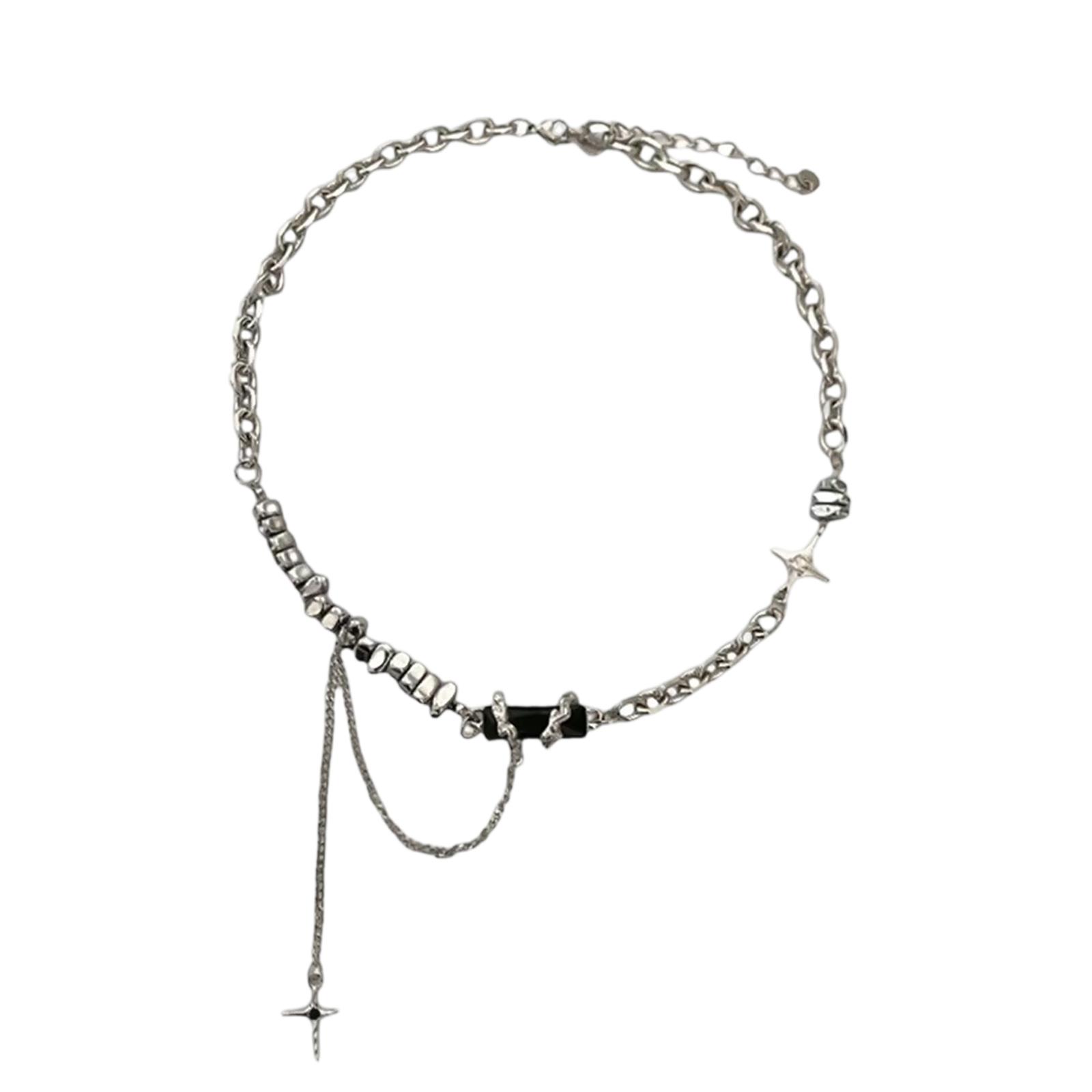 Черное ожерелье-рана с драгоценным камнем, женское из дробленого камня, дизайнерское, высококлассная сращенная цепочка на ключицу с кисточкой в виде звезды. One Size серебряный