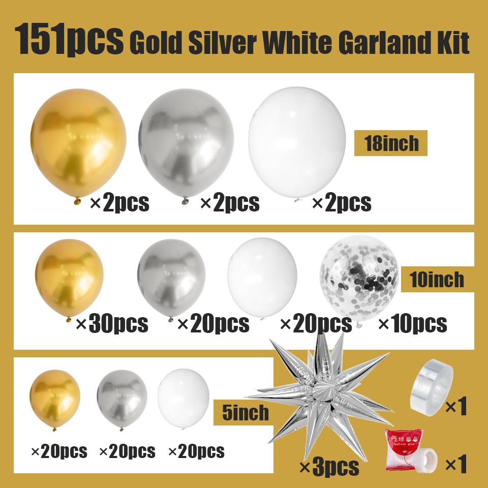 151pcs Gold Silver White Balloon Garland Arch Kit for Birthday Anniversary Graduation Ceremony Adult Cocktail Party Decoration 1set
151pcs Gold Silver White Balloon Garland Arch Kit for Birthday Anniversary Graduation Ceremony Adult Cocktail Party Decoration 1set