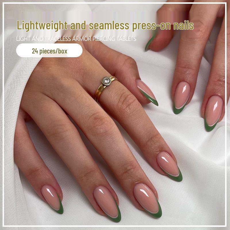 French Green Edge Press-On Nails - Pure & Sexy Style Fake Nail Art Patches, Removable and Hot-Selling. Phototherapy Glue Set
French Green Edge Press-On Nails - Pure & Sexy Style Fake Nail Art Patches, Removable and Hot-Selling. Phototherapy Glue Set