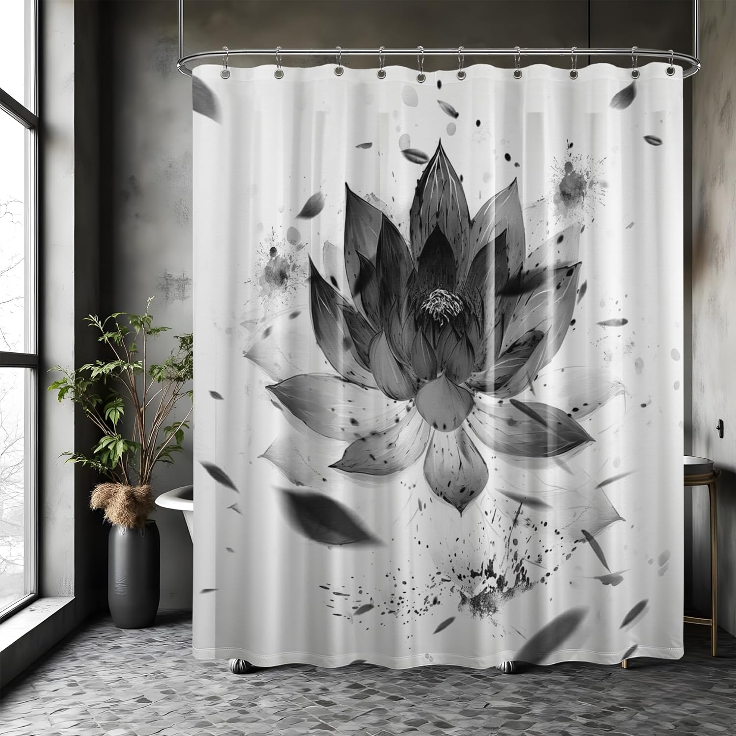 Black And White Lotus Shower Curtain Japanese Anime Floral Shower Curtains For Mens Bath Curtain Set, Waterproof Cloth Fabric W60H190(CM)-1 Pcs
Black And White Lotus Shower Curtain Japanese Anime Floral Shower Curtains For Mens Bath Curtain Set, Waterproof Cloth Fabric W60H190(CM)-1 Pcs