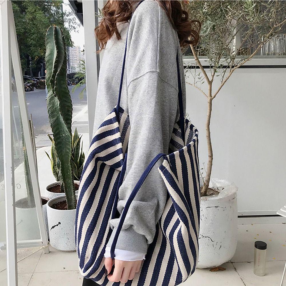 Полосатая сумка Commute большой емкости, сумка для покупок в стиле ретро, винтажная холщовая сумка на плечо унисекс