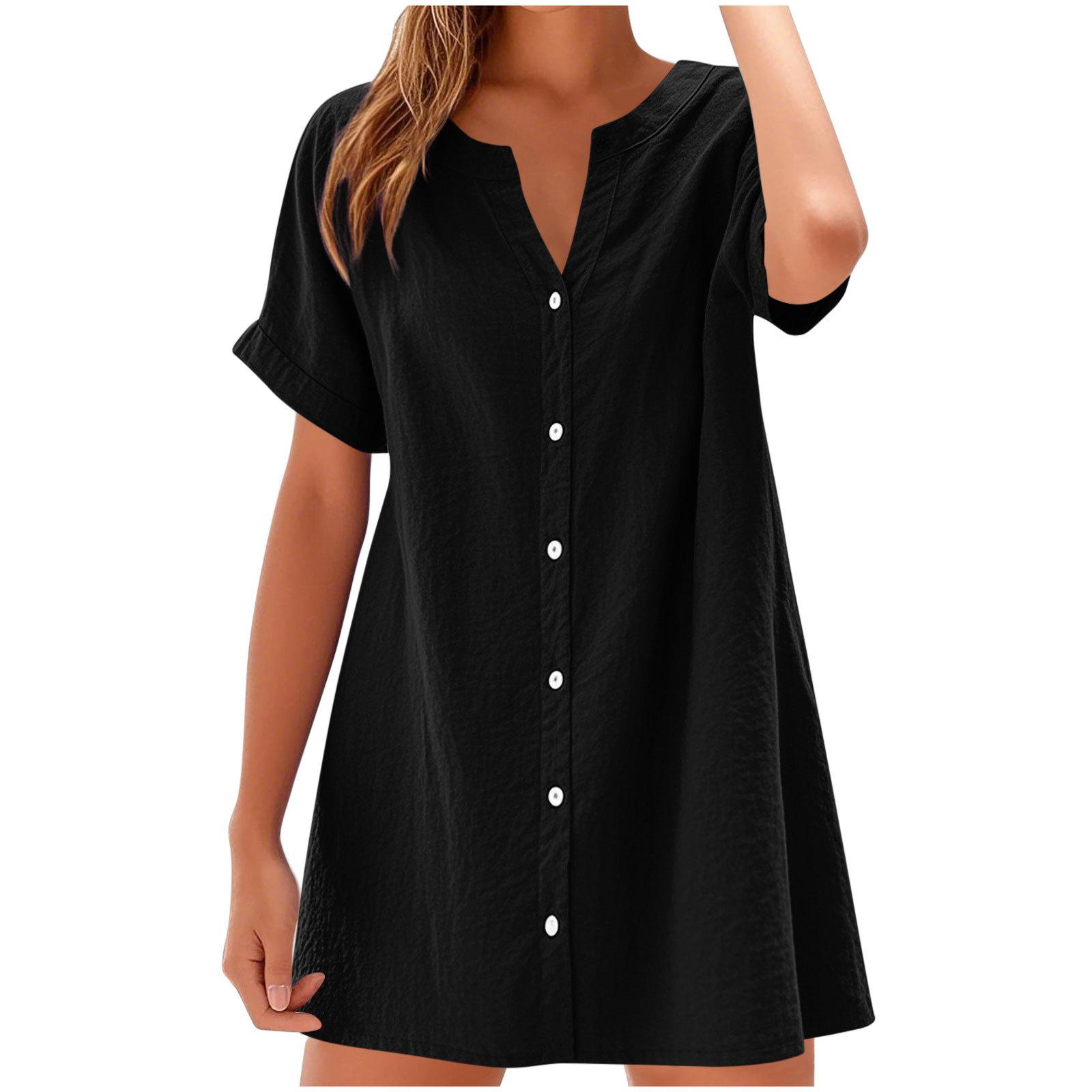 Women s Summer Cotton Linen Mini Dress V Neck Button Down Short Sleeve Loose Casual Solid Color Shirt Dress for Daily Vacation Beach Wear S чёрный
Women s Summer Cotton Linen Mini Dress V Neck Button Down Short Sleeve Loose Casual Solid Color Shirt Dress for Daily Vacation Beach Wear S чёрный