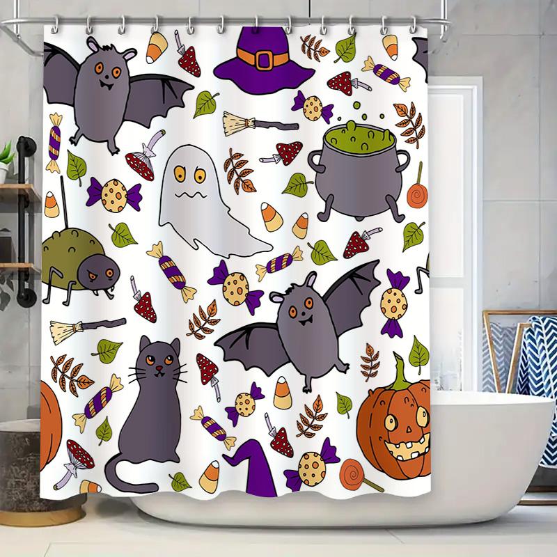Halloween-Themed Shower Curtain Featuring Ghosts, Bats, Pumpkins, And Candy Waterproof Fabric For Bathroom Decor! W60H190(CM)-1 Pcs
Halloween-Themed Shower Curtain Featuring Ghosts, Bats, Pumpkins, And Candy Waterproof Fabric For Bathroom Decor! W60H190(CM)-1 Pcs