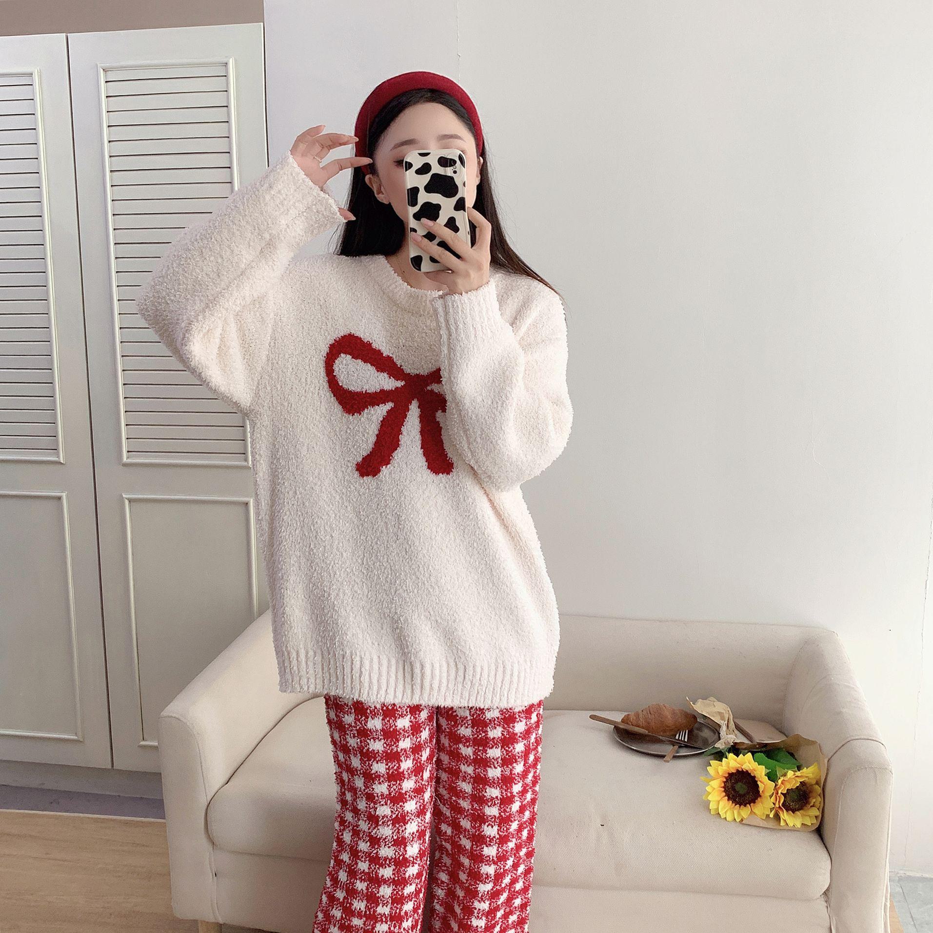 Женский уютный пижамный комплект на осень/зиму 2024: Милый, утолщенный свитер с круглым вырезом для дома One Size
Женский уютный пижамный комплект на осень/зиму 2024: Милый, утолщенный свитер с круглым вырезом для дома One Size