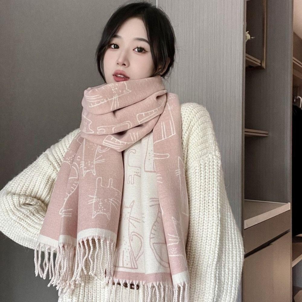 Thickened Cat Knitted Scarf Korean Style Cashmere Shawl Trendy Kitty Jacquard Weave Scarf Winter Style A-Green
Thickened Cat Knitted Scarf Korean Style Cashmere Shawl Trendy Kitty Jacquard Weave Scarf Winter Style A-Green