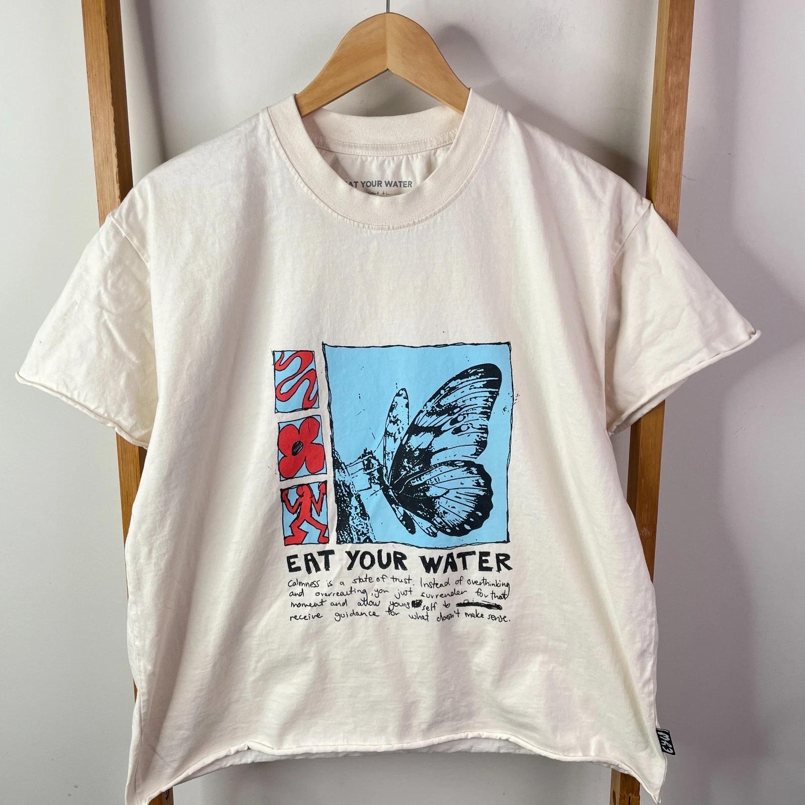 Eat Your Water Shirt Top Womens Medium Ivory Graphic Print Short Sleeve Cropped L
Eat Your Water Shirt Top Womens Medium Ivory Graphic Print Short Sleeve Cropped L