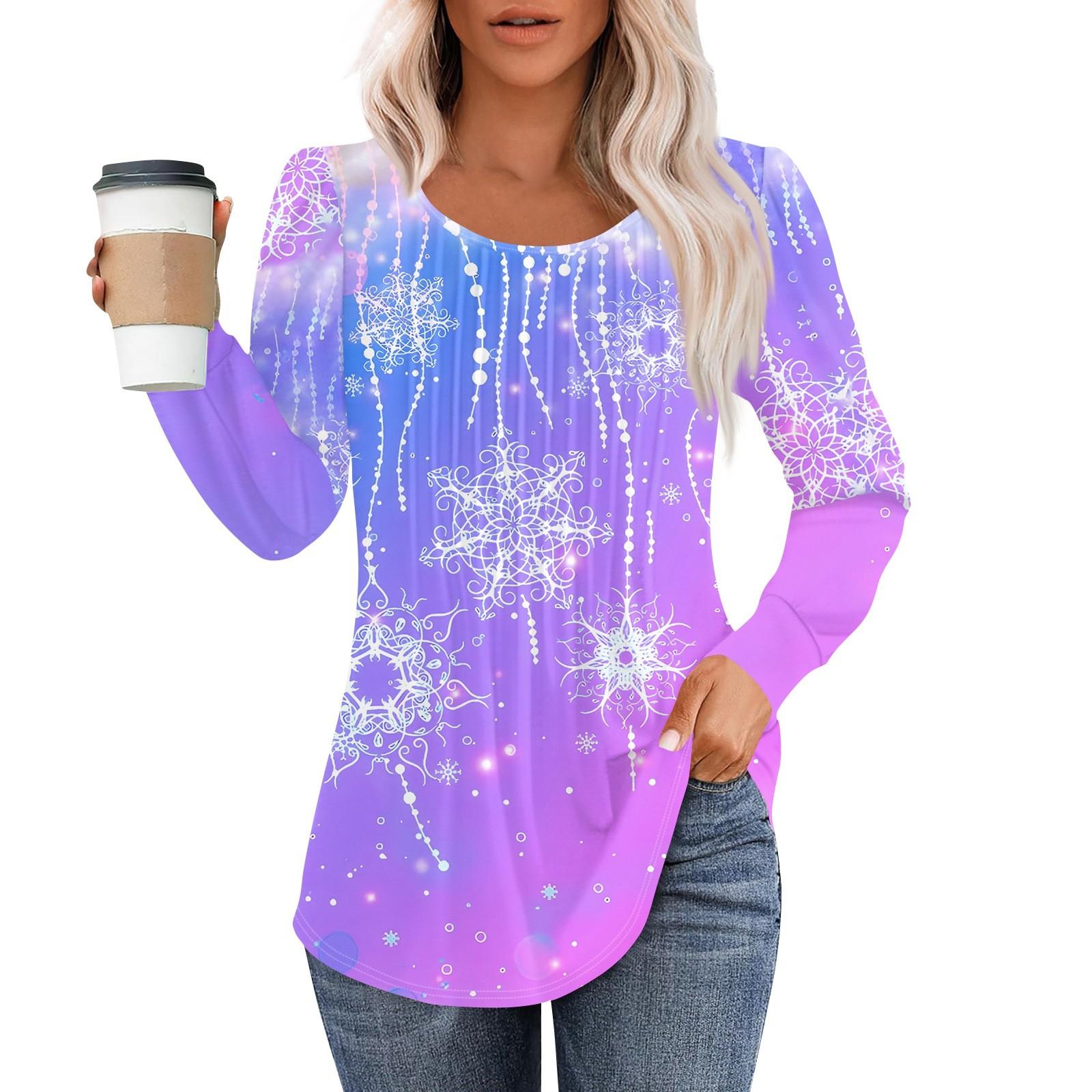 Рубашки с длинным рукавом для женщин, топы, нарядные повседневные блузки с рождественским принтом, плиссированные туники с круглым вырезом XL
Рубашки с длинным рукавом для женщин, топы, нарядные повседневные блузки с рождественским принтом, плиссированные туники с круглым вырезом XL