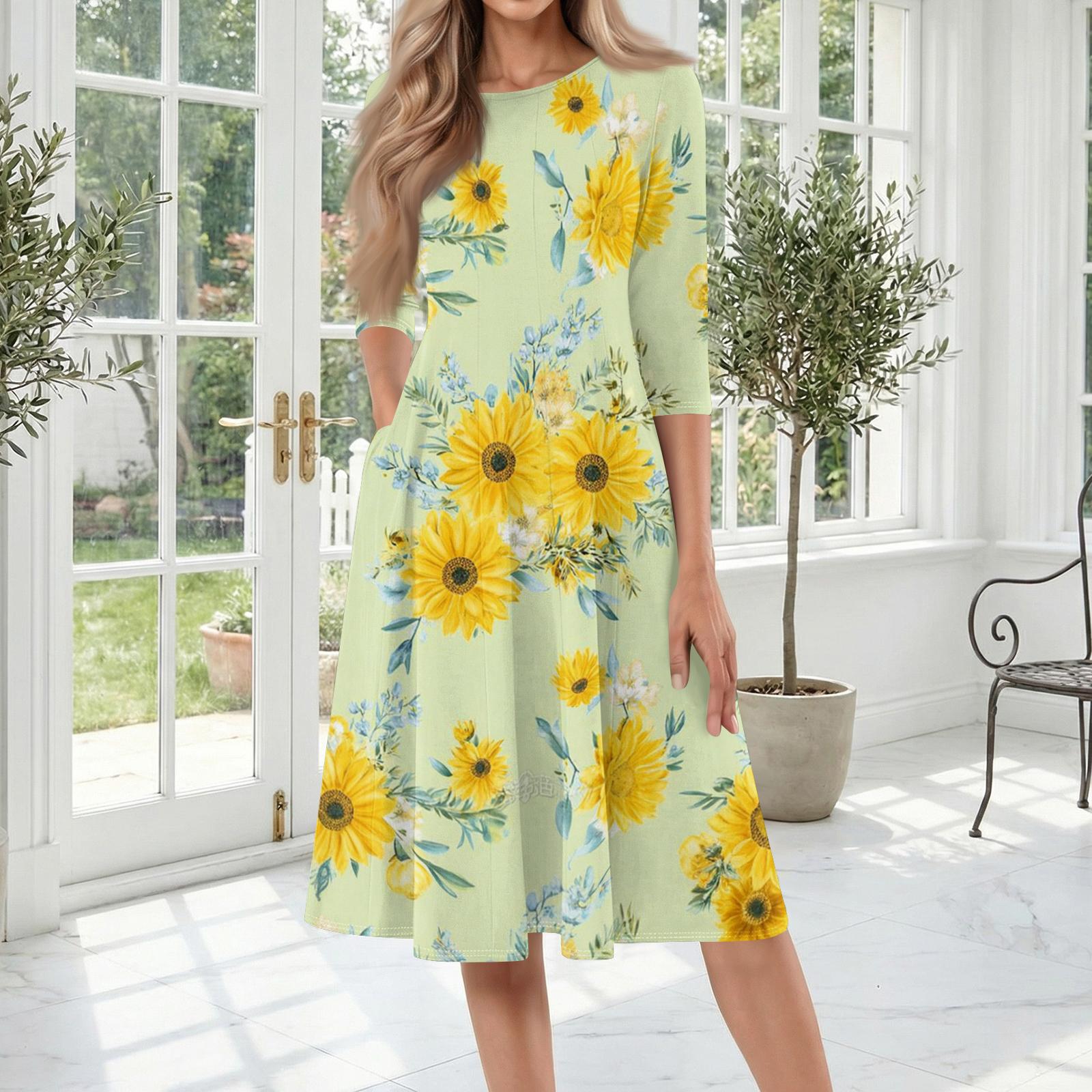 Women s Casual Fashion Round Neck Three Quarter Sleeve Printed Midi Dress M ціан
Women s Casual Fashion Round Neck Three Quarter Sleeve Printed Midi Dress M ціан