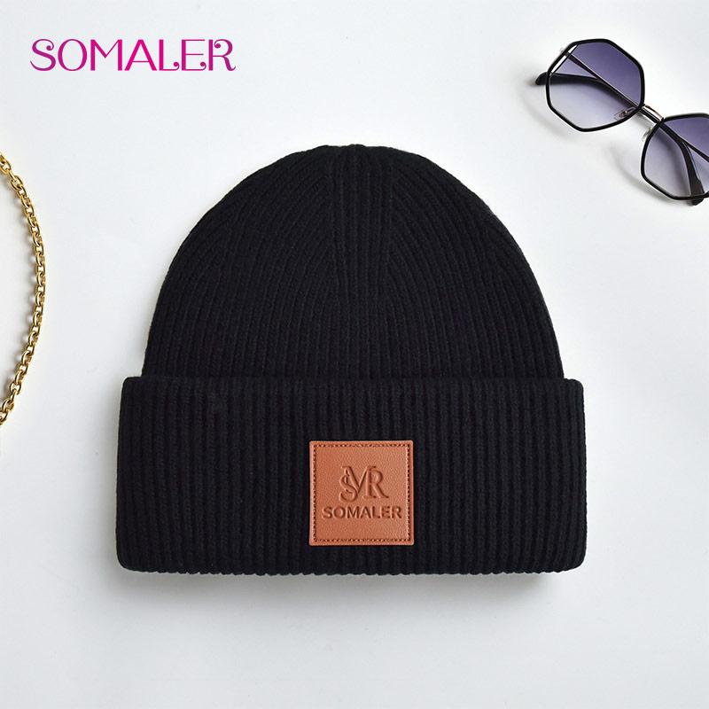 SOMALER зимняя шапка-бини для женщин, теплая шерстяная вязаная шапка, женская мягкая модная легкая повседневная лыжная шапка с манжетами и черепом