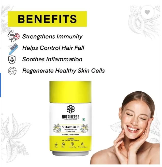 Nutriherbs Vitamin E Capsules for Glowing Skin & Hair, Immunity Booster 500mg 60 Capsules
Nutriherbs Vitamin E Capsules for Glowing Skin & Hair, Immunity Booster 500mg 60 Capsules