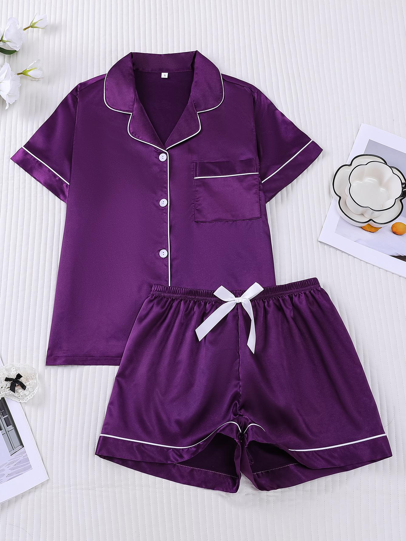 Casual Satin Lapel Pajama Set - European & American Style, Wearable Outside Small темно-фиолетового
Casual Satin Lapel Pajama Set - European & American Style, Wearable Outside Small темно-фиолетового