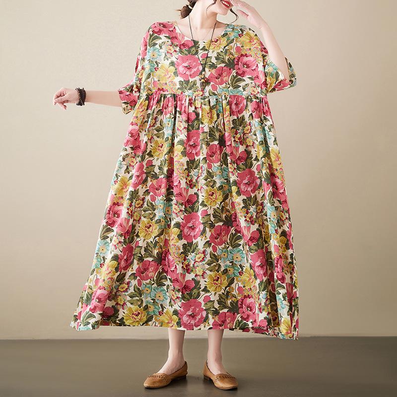 Plus Size Floral A-line Dress - 2023 Summer, Retro Ethnic Style, Loose Fit, Short Sleeve. Plus Size One Size
Plus Size Floral A-line Dress - 2023 Summer, Retro Ethnic Style, Loose Fit, Short Sleeve. Plus Size One Size