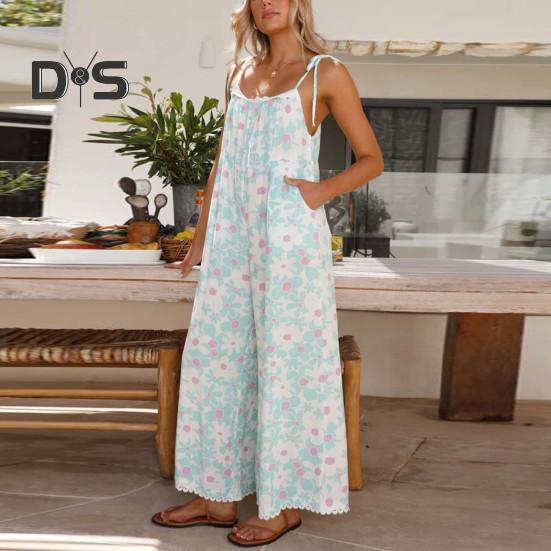 Women Summer Jumpsuit Lace up Strap Sleeveless Flower Print Wide Leg Straight Deep Crotch Pockets Holiday Vacation Beach Strappy Jumpsuit 2XL світло-синій колір
Women Summer Jumpsuit Lace up Strap Sleeveless Flower Print Wide Leg Straight Deep Crotch Pockets Holiday Vacation Beach Strappy Jumpsuit 2XL світло-синій колір