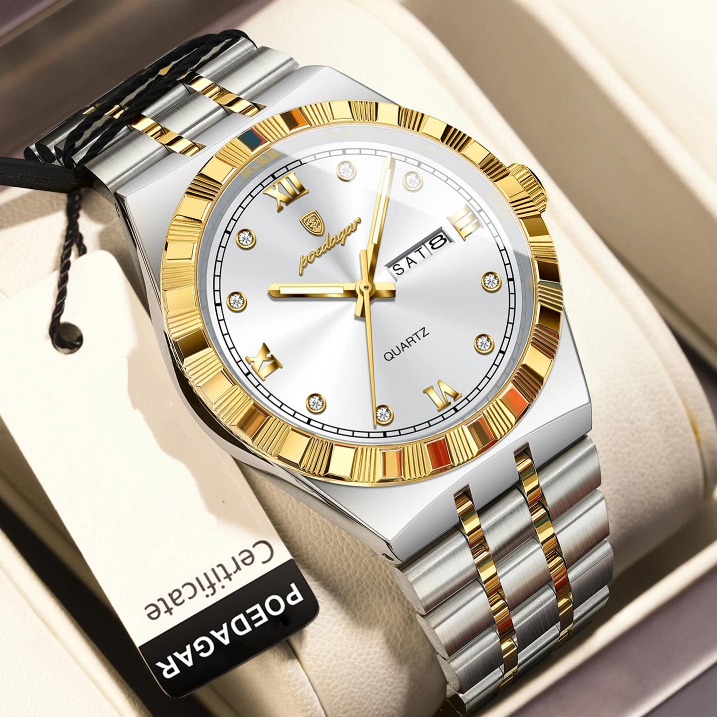 POEDAGAR Luxury Business Male Watch Waterproof Luminous Week Date Wristwatch Stainless Steel Trendy Quartz Watches for Men белый/золотой
POEDAGAR Luxury Business Male Watch Waterproof Luminous Week Date Wristwatch Stainless Steel Trendy Quartz Watches for Men белый/золотой