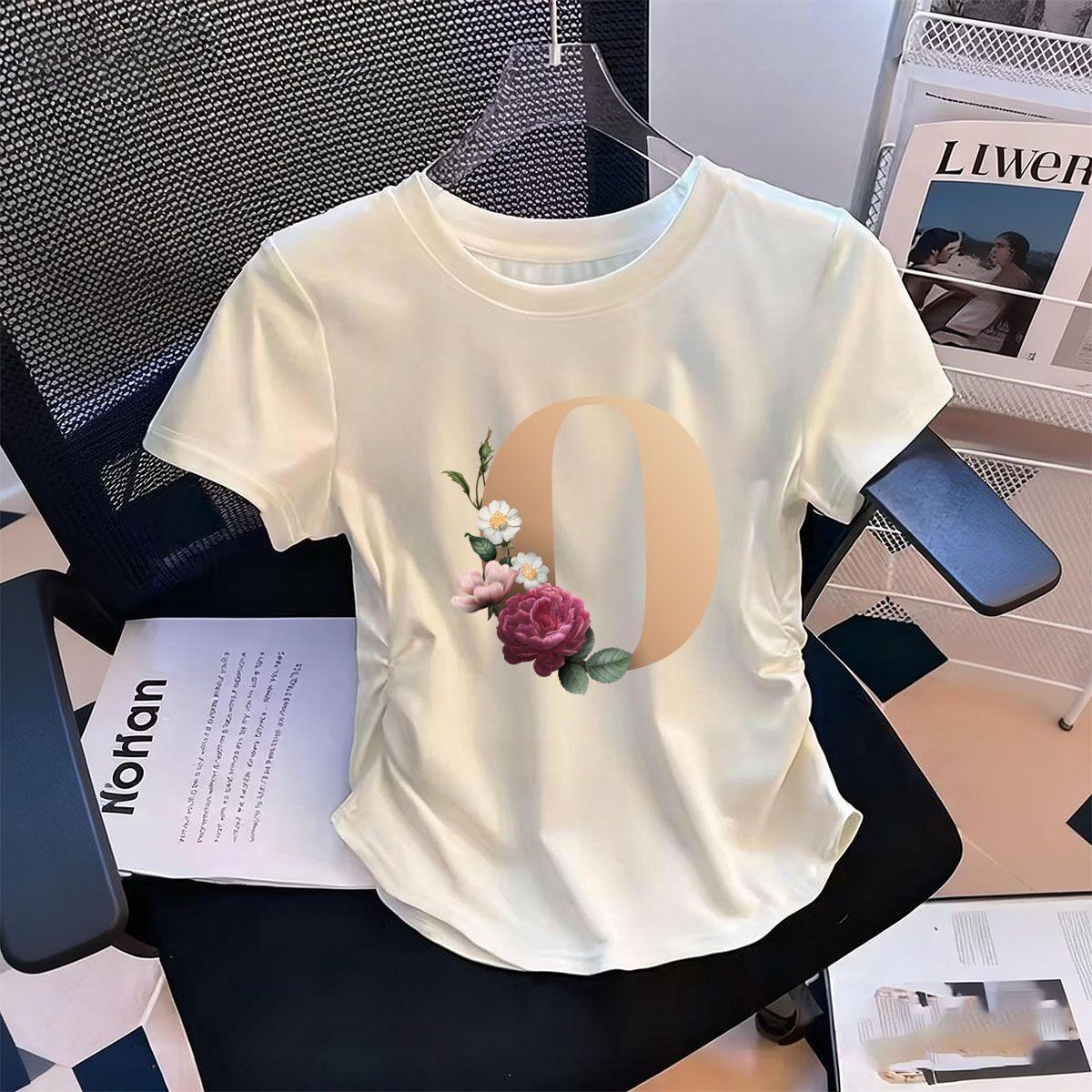 Womens WaistDefining Elastic T Shirt Floral Letters O printed Short Sleeve Round Neck top tee Casual Streetwear tshirts S
Womens WaistDefining Elastic T Shirt Floral Letters O printed Short Sleeve Round Neck top tee Casual Streetwear tshirts S