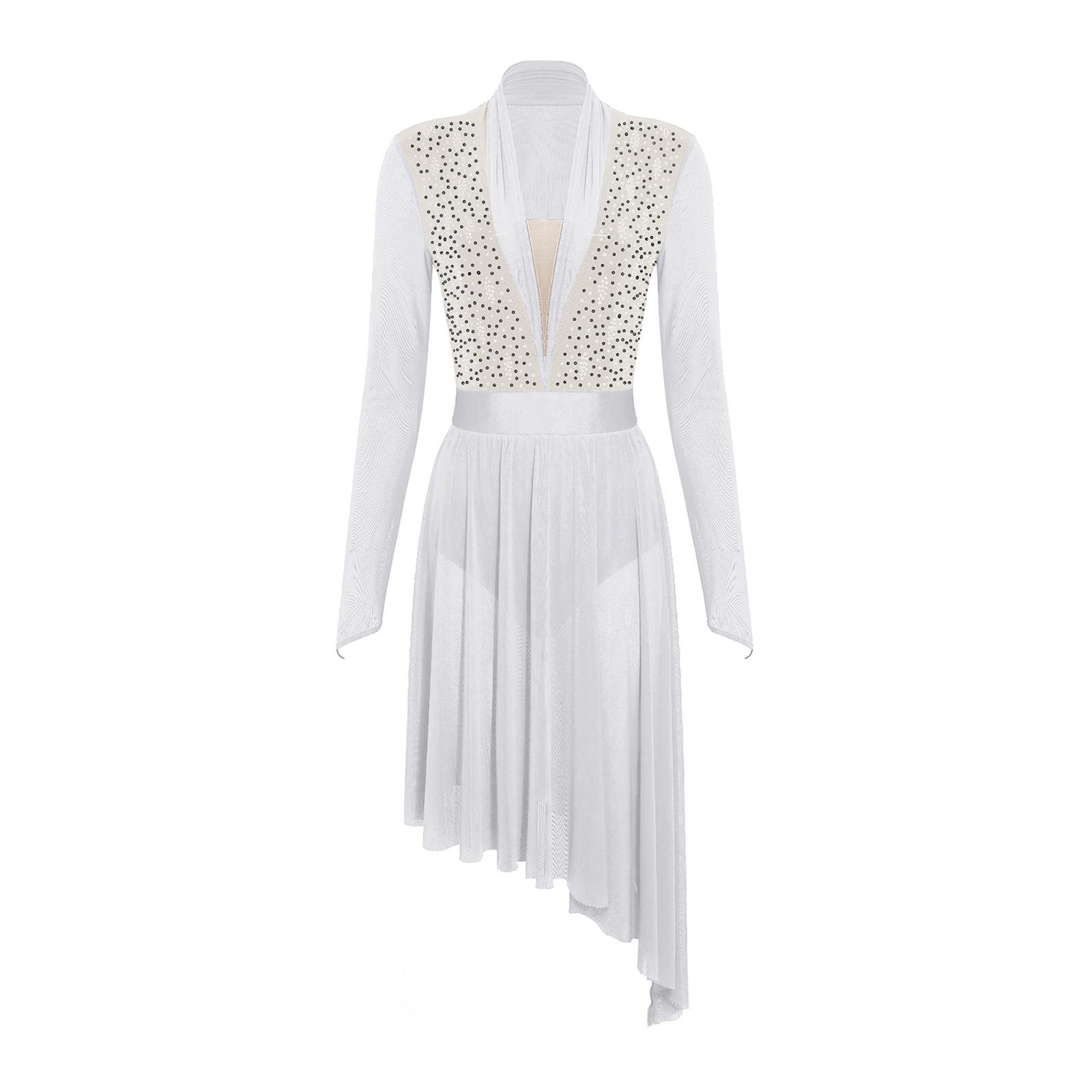 Womens Lyrical Dance Dress Sheer Mesh Long Sleeve Shiny Rhinestones Built In Crotch Buttons Briefs Ruffled Dance Dress S білий
Womens Lyrical Dance Dress Sheer Mesh Long Sleeve Shiny Rhinestones Built In Crotch Buttons Briefs Ruffled Dance Dress S білий